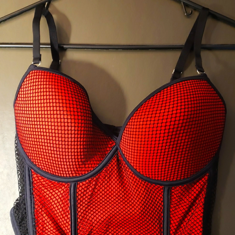 Red And Black Fishnet Corset